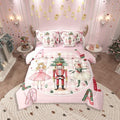 Erosebridal Pink Christmas Bed in A Bag with Sheets Full Plaid Nutcracker 7 Piece Comforter Set Christmas Nutcracker Bedding Set for Kids Girls Adults,Winter Xmas Holiday Bedding Comforter Sets