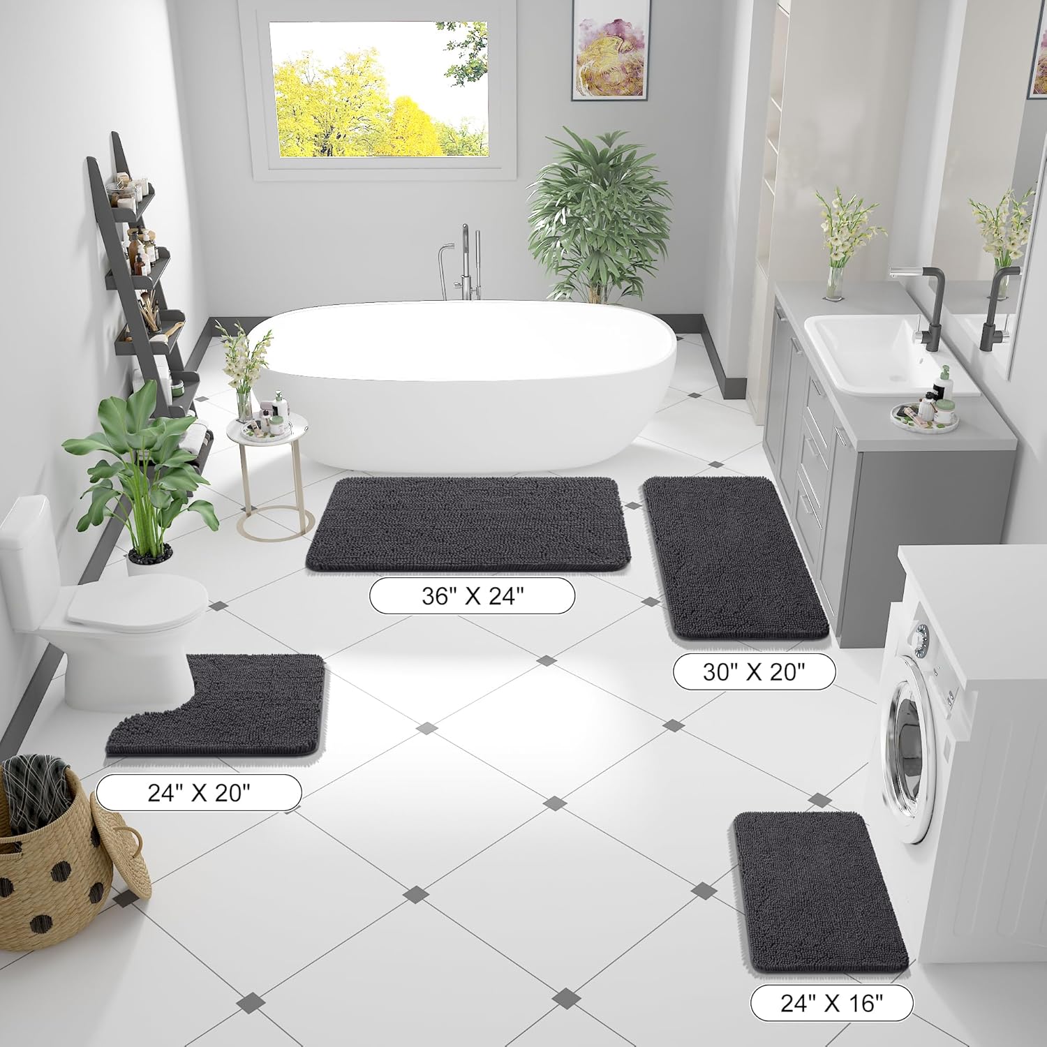 OLANLY Large Bathroom Rugs - Extra Soft Chenille Bath Mats with Rubber Backing | 40x32, Dark Grey