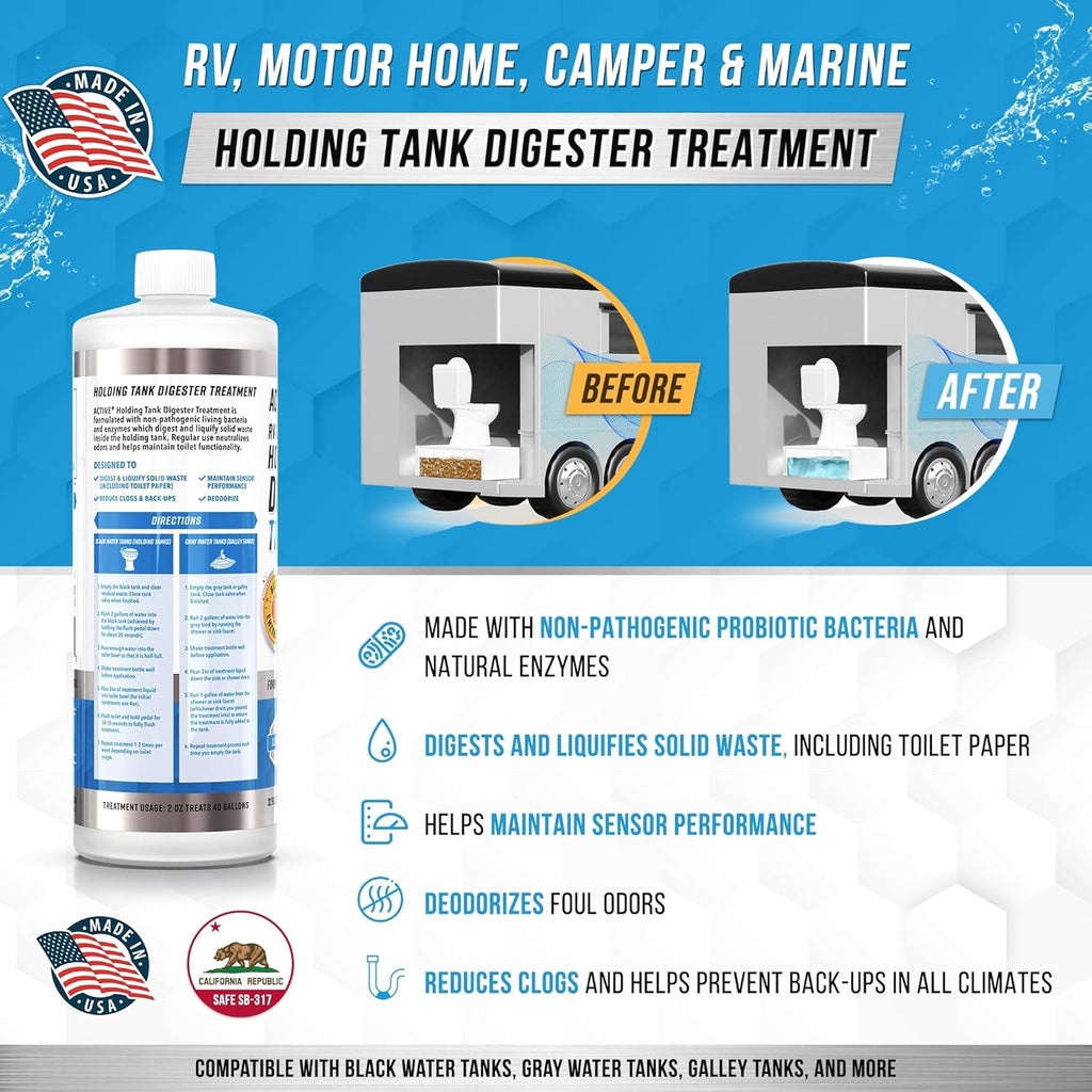 RV Black Tank Treatment by [Brand Name] - 16 Treatments for Waste Digestion & Deodorization | 32oz Made in USA