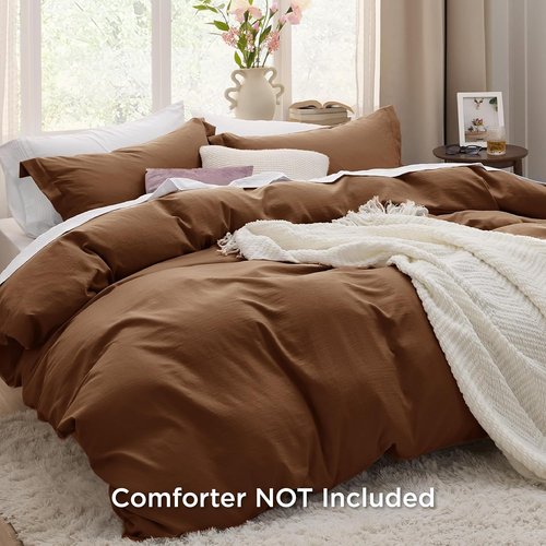 Bedsure Brown Duvet Cover Set - Extra Soft Prewashed Cotton-Like Polyester Twin Size, Includes 1 Duvet Cover & 1 Pillow Sham