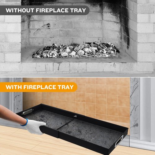 MYFIREPLACEDIRECT 2 Piece Adjustable Ash Tray Pan | Expandable Fireplace Pan With Handles for Up to 31" Grate, Rectangle Galvanized Steel Sturdy Tray, Black