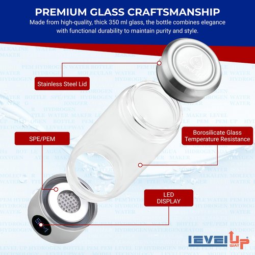 Level Up Way - 2026 New Hydrogen Generator Water Bottle SPE PEM Technology Water Ionizer (Classic, Silver - LED)