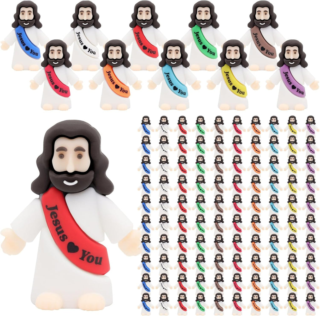 Owurha Mini Jesus Figurines - 100 Pcs Tiny Religious Figures for Sunday School & Baptism Gifts