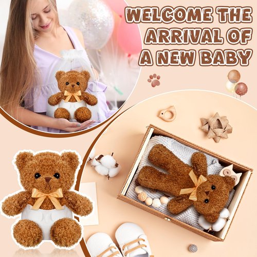 Seenelling 6 Sets Bear Blindfolded Diaper Changing Coed Baby Shower Games Kit Baby Dolls Bears Diapers for Bridal Shower Gender Reveal Games Prizes Gifts for Adults Boys Girls (Tan)