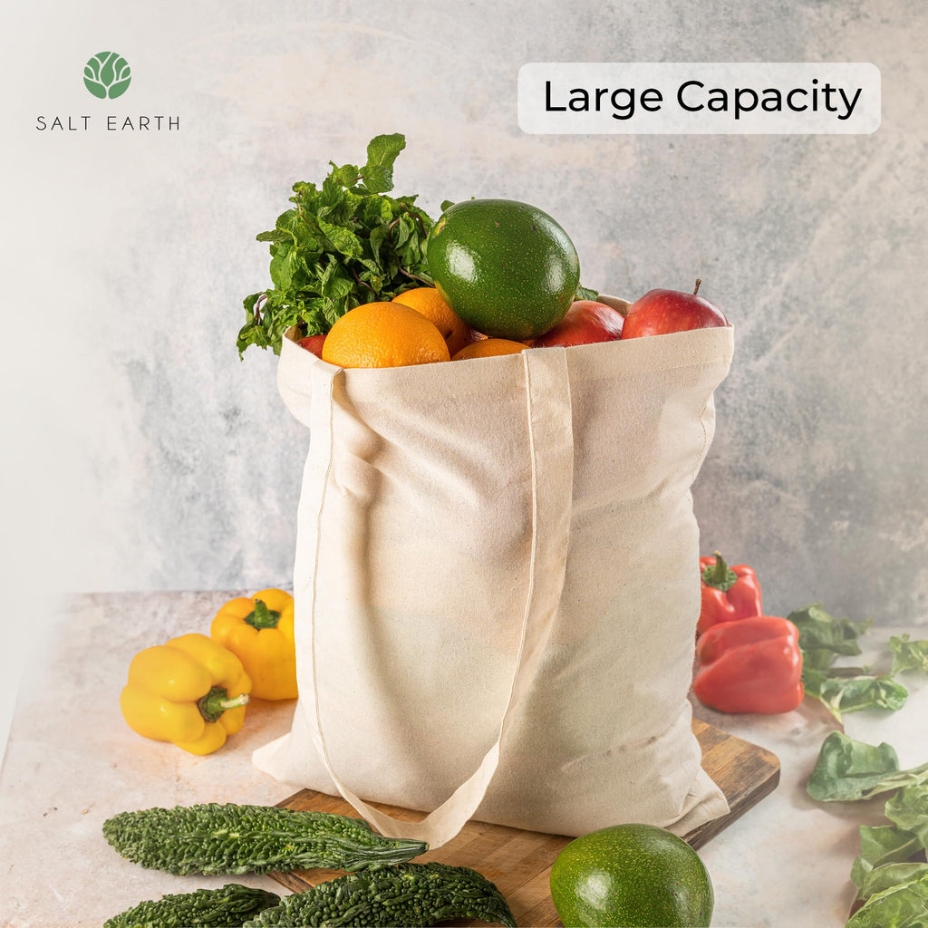Salt Earth 5| 6| 12| 24| 48| 100| 200 Pack Canvas Tote Bags Bulk, Lightweight Bulk Reusable Totes for Grocery Shopping Cloth Bags, Suitable for DIY, Advertising, Promotion, Gift,Beach,Travel(48 Pack)