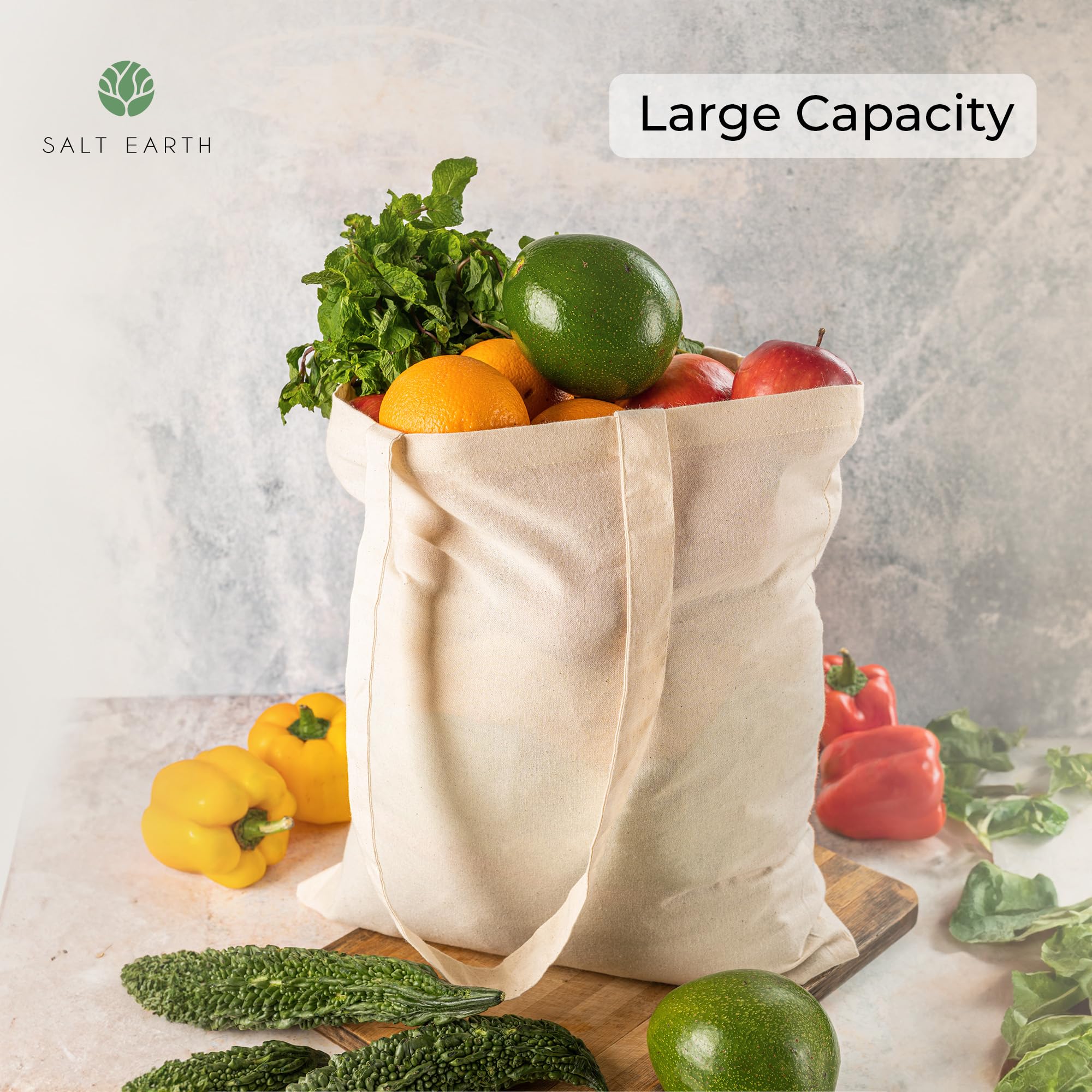Salt Earth 5| 6| 12| 24| 48| 100| 200 Pack Canvas Tote Bags Bulk, Lightweight Bulk Reusable Totes for Grocery Shopping Cloth Bags, Suitable for DIY, Advertising, Promotion, Gift,Beach,Travel(48 Pack)