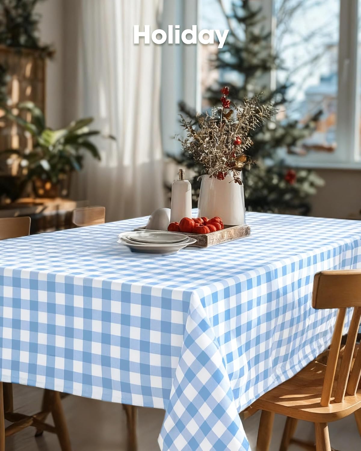 Pureegg Disposable Table Cloths - 8 Pack Gingham Design, 54 x 108 Inch, Leakproof & Sturdy, Blue Checkered