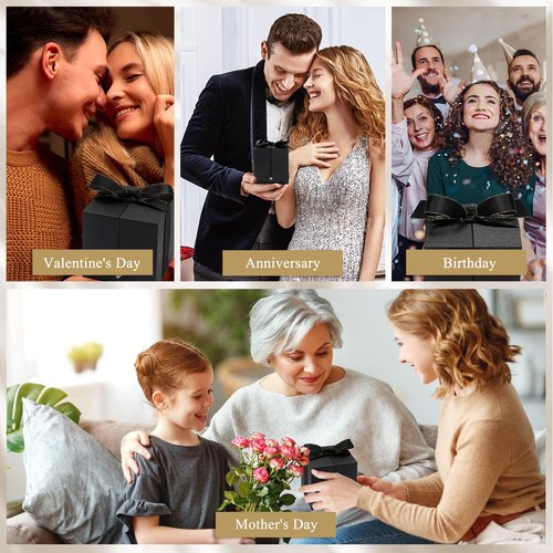 Megapuxin Preserved Real Rose-Eternal Flowers Rose Mothers Day for Mom Women Her Wife Girlfriend on Birthday Valentines with I Love You Necklace 100 Languages Romantic Gift (Black)