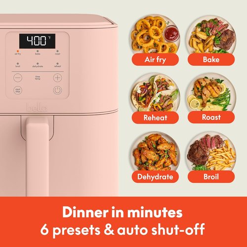 Bella 6 Qt Slim Air Fryer - EverGood™ Ceramic Nonstick Coating, 6 Cooking Presets, Adjustable Temp, Blossom Color