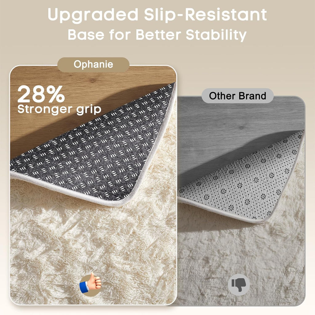 Ophanie Area Rugs - Soft Non-Slip Shag Carpet for Living Room & Nursery | Ivory 7x10 Size