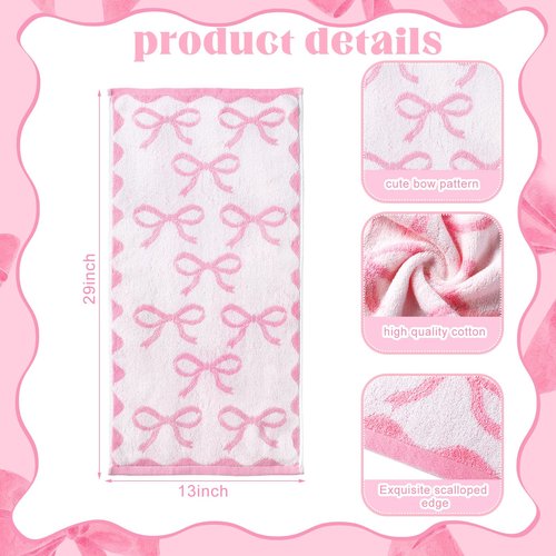 SmoothNovelty 4 Pcs Pink Bow Hand Towels for Bathroom 13 x 29'' Soft 100% Cotton Coquette Face Towel Valentine's Day Kitchen Decor Absorbent Preppy Bathroom Decor Bridal Shower Wedding Gift