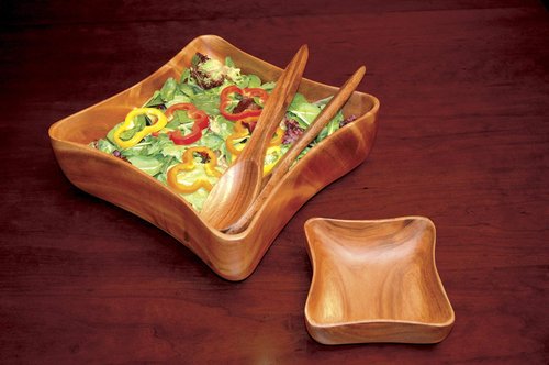 Pacific Merchants Acaciaware, Acacia Wood Calabash Salad Bowl 10" x 3", Hand Made From One Solid Piece Of Hardwood, Sustainable, Large Salad Bowl, Eco-Friendly, Hand Crafted