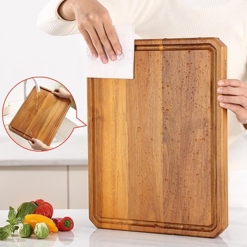 Acacia Wood Cutting Board - Extra Large Kitchen Chopping Board with Handles & Juice Groove
