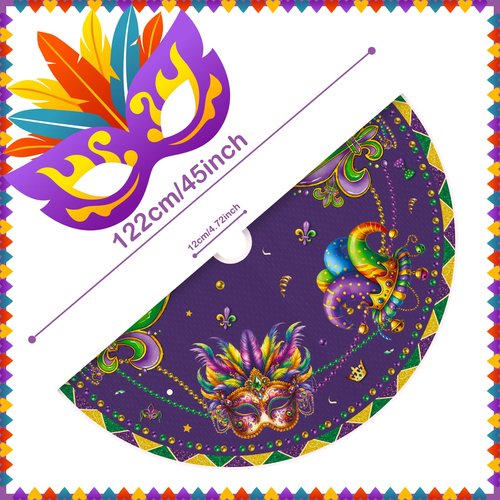 VISSTREE Mardi Tree Skirt, 48 Inch Mardi Carnival Tree Decorations, Purple Carnival Masquerade Mask Round Collar Mat for Christmas Gras Holiday Festive Party Indoor Ornaments Home Decor