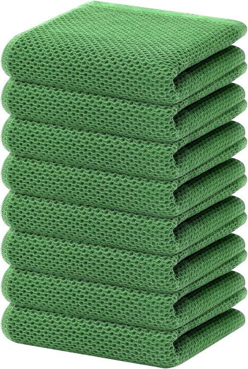 Homaxy 100% Cotton Waffle Weave Kitchen Dish Towels - Ultra Soft & Absorbent, 13 x 28 Inches, 8-Pack | Grass Green