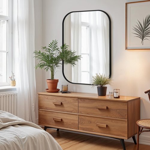 Bathroom Mirror for Wall, Black Bathroom Vanity Mirror for Over Sink 24 x 36, HD Reflection Shatterproof Mirror for Living Room Bedroom Entryway, Metal Frame Rectangular Shape