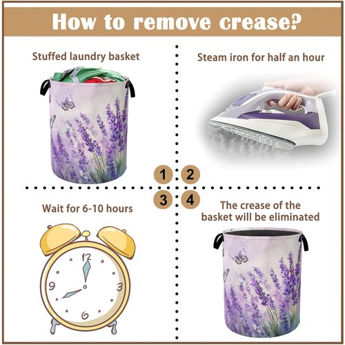 Laundry Hamper,Purple Lavender Laundry Basket,Butterfly Waterproof Oxford Cloth Storage Basket with Handle for Clothes Books Nursery Home Storage Sundries 16"x20"