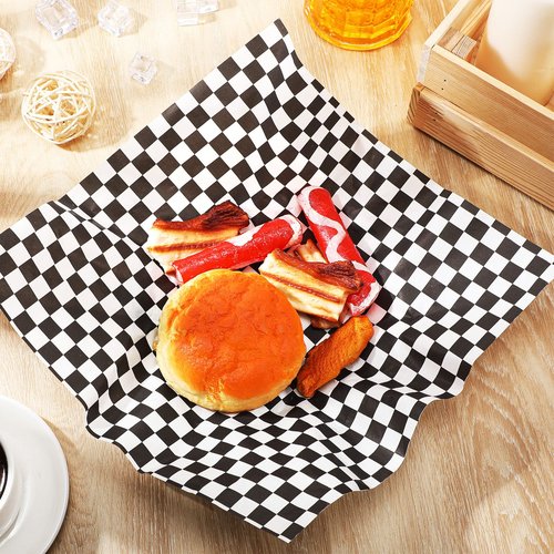 Honoson 2000 Sheets Wax Paper 12 x 12 Inches Grease Resistant Delicatessen Wrapping Food Paper Sheets Checkered Food Basket Liners for Kitchen Party Festival Mother's Day(Black White Checkered)