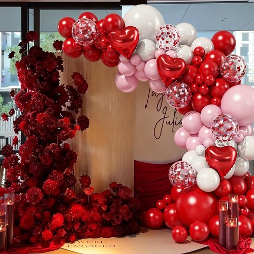Valentines Red Pink White Balloons Arch Garland Kit, Valentine's Day Love Balloons Red Pink Heart Balloons for Women Girls Romantic Valentine Galentines Day Birthday Bridal Shower Party Decorations