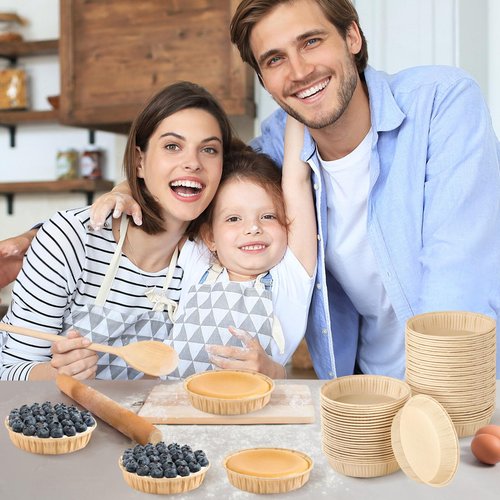 Ocmoiy 50 Pcs Mini Tart Pans for Baking, 4 Inch Disposable Paper Pie Tins for Small Pies, Tarts, Quiches, Cinnamon Rolls, Desserts