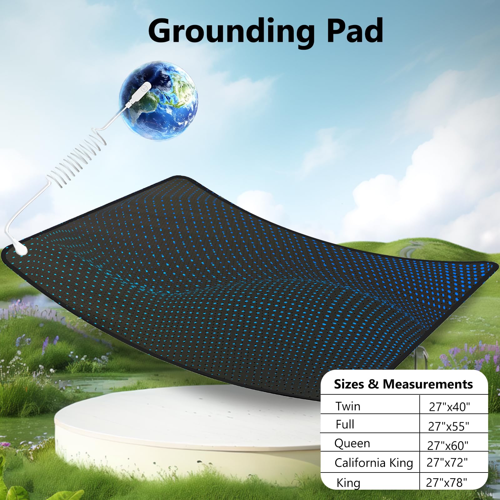 Grounding Mat for Bed, Grounding Pad for Sleeping, Anti-Slip PU Leather Mattress with Grounding Cord for Enhanced Sleep & Comfort Suitable for Feet & Desk 27''×60''(Queen)