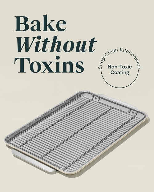 Caraway Non-Stick Ceramic Baking Sheet & Cooling Rack | Non-Toxic, PTFE & PFOA Free - Large (18" x 13") - Cream