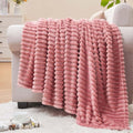 BEDELITE Fleece Throw Blanket - Soft & Warm 3D Ribbed Jacquard Design | Cozy Pink Plush 50x60 Inches