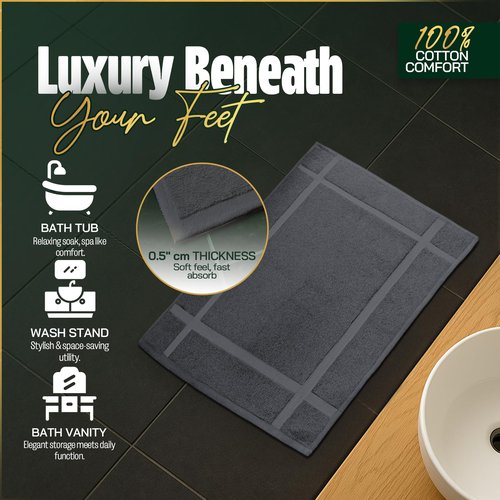 Pearl Linens 100% Ring Spun Cotton Bath Mat (Pack of 6) 18 x 25 Inch, Washable, Soft & Absorbent Terry Bathroom Floor Mat – Not Bathroom Rugs – Quick-Dry After Shower Bath Mat, 687 GSM, Grey