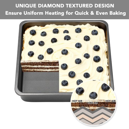 Tiawudi Square Cake Pan, Nonstick Baking Pan for Bread or Brownie, 9x9 Inch Bakeware with Diamond Texture Pattern, Set of 2