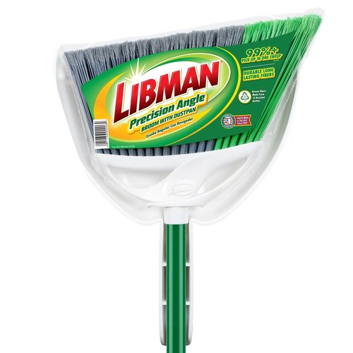Libman FlexTech Broom with Dustpan Combo Set for Sweeping Indoor and Outdoor Floors, Pet, Dog Hair Broom, 55” Precision Angle Broom, 3 Piece Handle, 11" Wide, 10.25" Wide Dust Pan