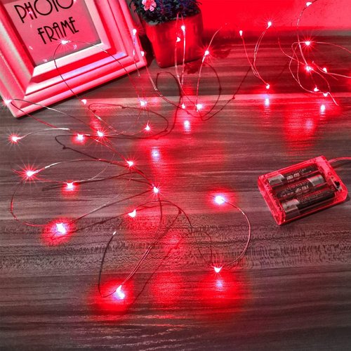 Ariceleo LED Fairy Lights - Battery Operated Copper Wire String Lights | 5m/16ft Red for Bedroom & Events