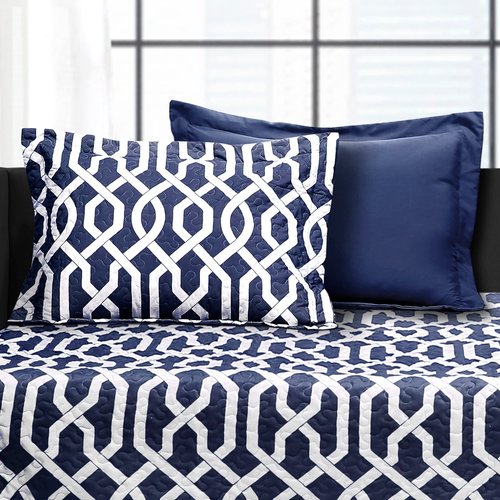 Lush Decor Edward Trellis Patterned 6 Piece Daybed Cover Set Includes Bed Skirt, Pillow Shams and Cases, 75" X 39", Gray and White
