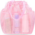 Famichan Mesh Shower Caddy - Portable Drawstring Design for College Dorms & Travel | Large Pink Bag