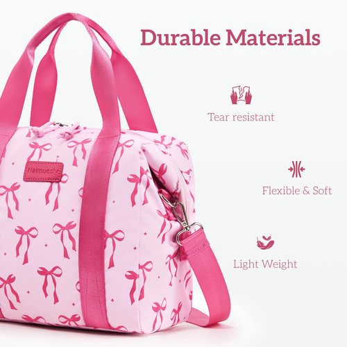Naimuesly Lunch Bag Women Insulated Lunch Box,Cute Large Lunch bags,Reusable Leakproof Cooler Bag with Adjustable Shoulder Strap, Aesthetic Lunch Tote for Work Office Picnic Pink bow