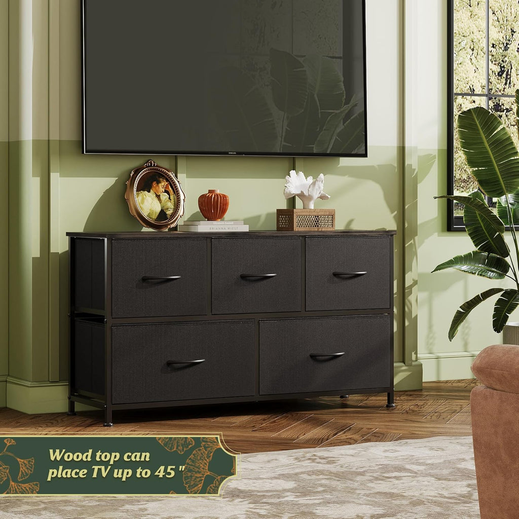 WLIVE Dresser - 5-Drawer Fabric Storage Organizer Unit for Bedroom, Living Room, Charcoal Black