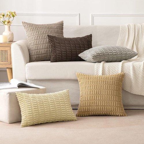 MIULEE Corduroy Throw Pillow Covers - Soft Boho Striped Design | 18x18 Inch Dark Brown for Modern Home Decor