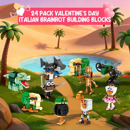 BLSFXROE 24 PCS Easter Italian Brainrot Building Blocks Set for kids, Easter Basket Stuffers,12 Unique Patterns,Fun Mini Building Blocks Toy for Kids Teens Adults