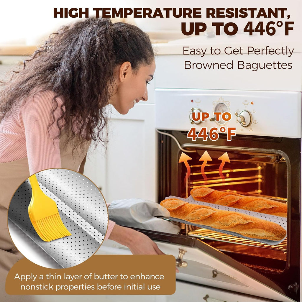 Yupjlia Baguette Bread Pan - Premium Nonstick Perforated Baking Tray for 2 Loaves | Perfect for Sourdough & Italian Bread