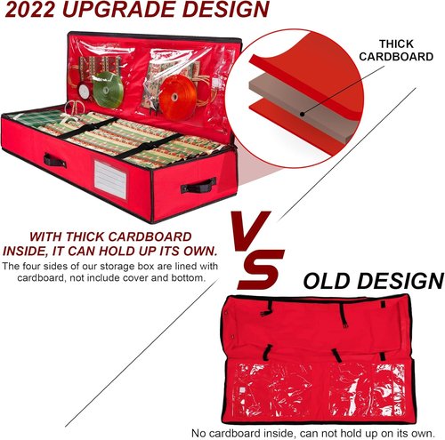 Juegoal Christmas Storage Organizer - 40.5 Inch Gift Wrapping Paper Storage Box with Interior Pockets | Tear-Proof Fabric, 2024 Upgrade