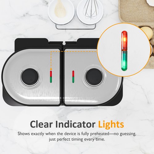 Sunvivi Dual Waffle Maker: Heart Waffle & Classic Waffle Iron with 2 Adjustable Temp Knobs, Nonstick Waffle Machine with Indicator Light, Easy to Clean, The best gifts for Her, Kids and Families