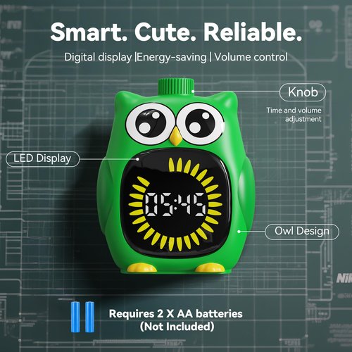 Doli Yearning Visual Timer for Kids, 99 Minute Cute Owl Digital Countdown Timer for Home School Classroom Supplies Study, Silent Time Management Tool (Green)