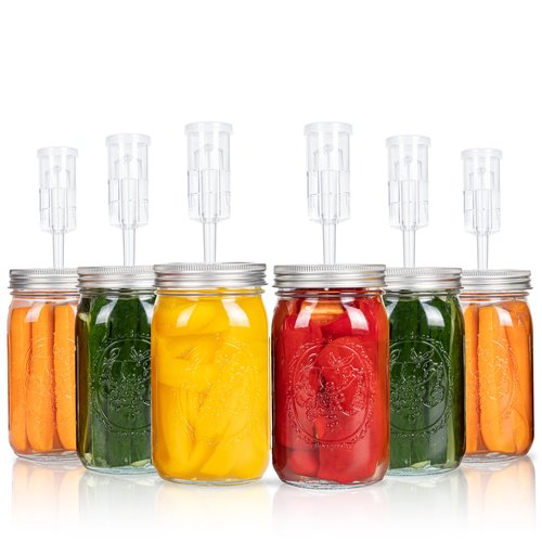 Jillmo Fermentation Lids for Wide Mouth Jars, Pack of 6 Fermenting Kit for Making Sauerkraut, Kimchi, Kombucha (NO Jars)