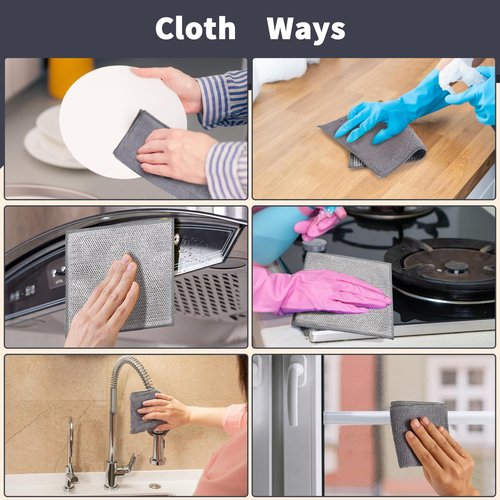 PIPUHA 5 Pack Dual-Sided Metal Wire Dishcloth, Reusable Non-Scratch Cleaning Pads with Fabric Side for Nonstick Cookware, Pots, Pans & Kitchen Cleaning