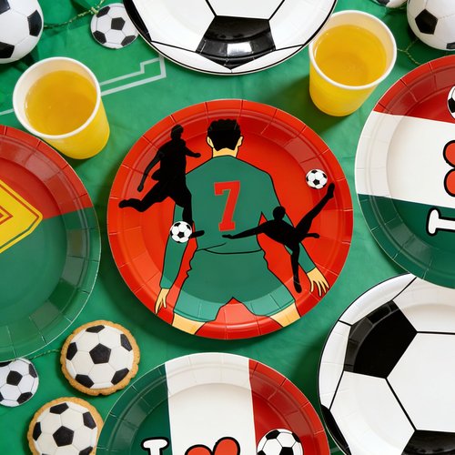 48 Pcs Soccer Paper Plates 7" Soccer Birthday Party Disposable Dessert Plates Supplies Green Red Sports Ball Plates Sport Party Dinnerware Decorations Tableware for Birthday Baby Shower Sporty Party