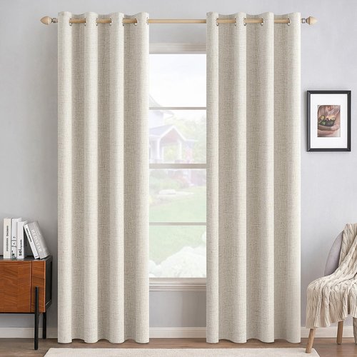MIULEE Blackout Linen Curtains - 100% Thermal Insulated Room Darkening Drapes | Birch Grommet, 52 x 90 Inch (2 Panels)