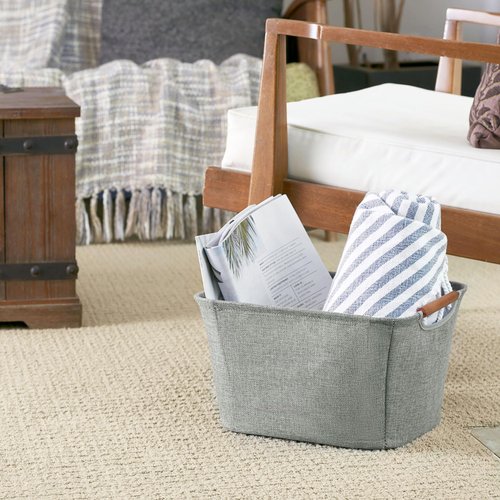 Household Essentials Small Tapered Storage Bin with Wood Handles