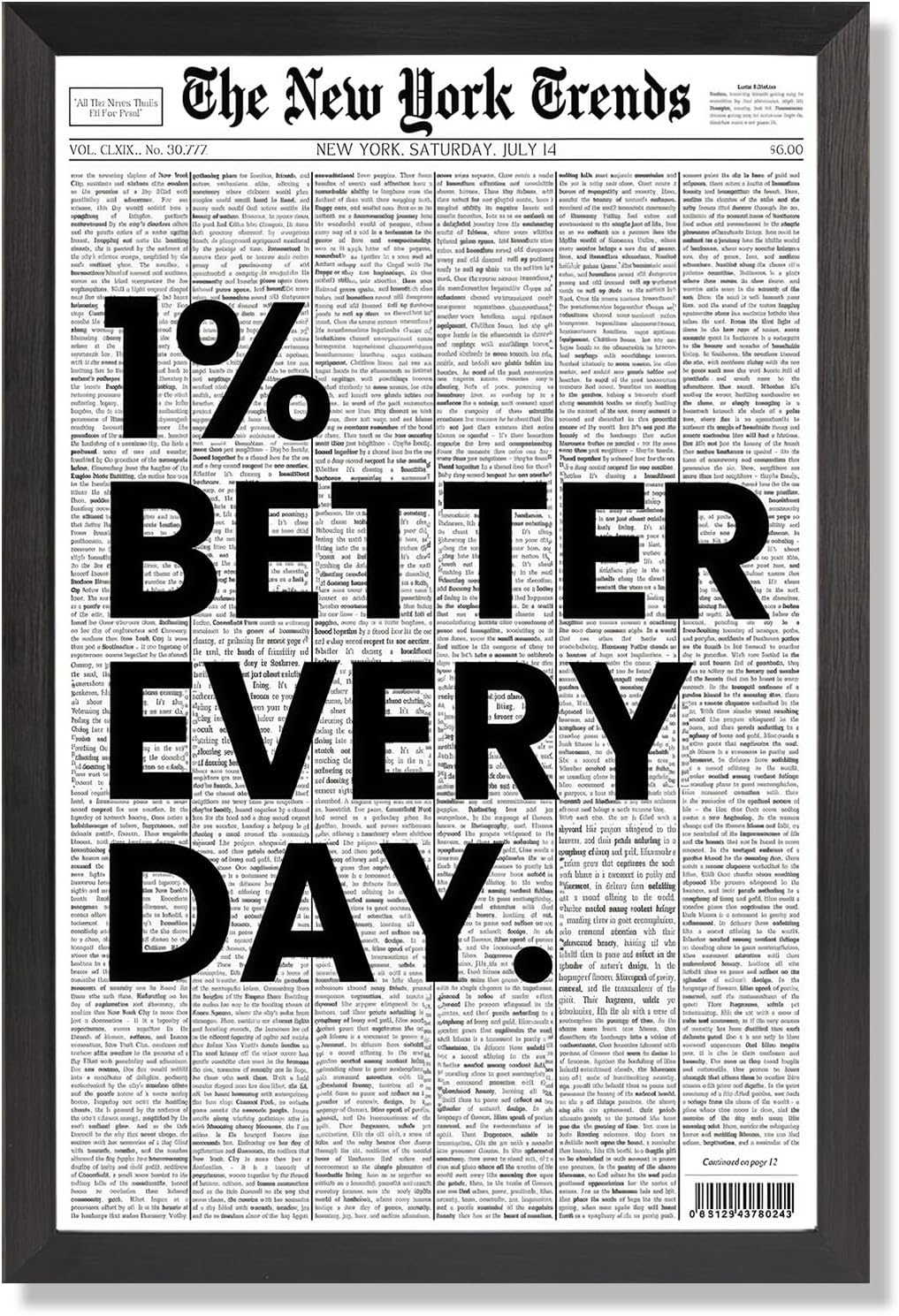 Skiennix Black And White Newspaper Canvas Wall Art - Inspirational 12x16in Framed Poster For Home Decor