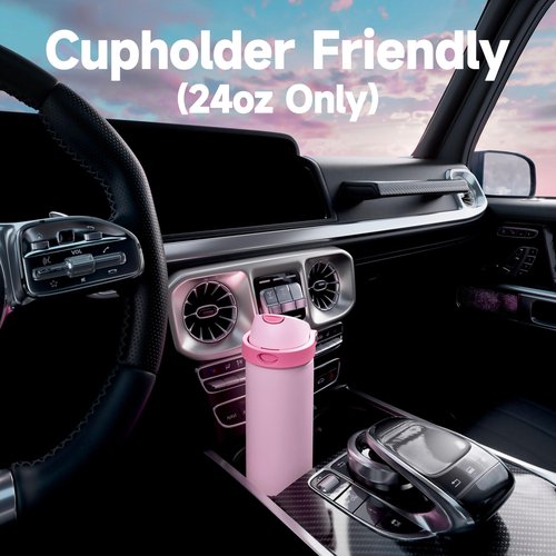 24 oz Insulated Water Bottle for Sports: Meoky Stainless Steel Water Bottle with 2-in-1 Straw and Spout Lid - Leak Proof, Cold for 24 Hours, Fits in Car Cup Holder, BPA-Free for Women Travel, Blush