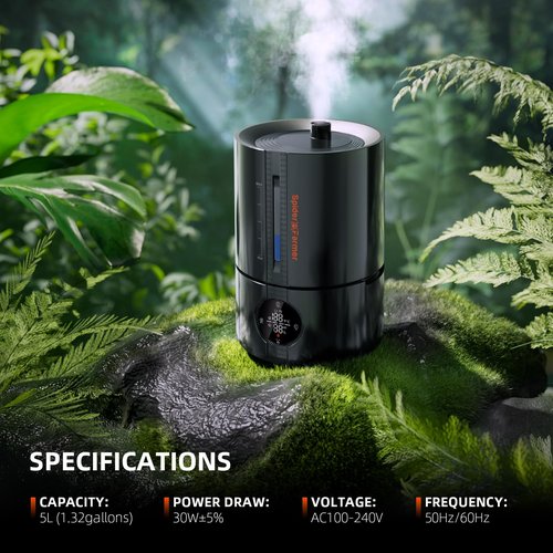 Spider Farmer New 450ml/h Humidifier for Plants Grow Tent Large Room, GGS Smart Customized Humidity Control Cool Mist with Extendable Targeting Hose and Temp & Humidity Probe Indoor Black 5L (Upgrade)