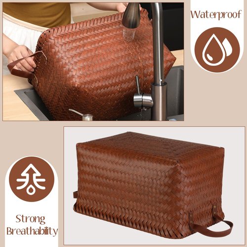 Reallnaive 6 Pcs Wicker Storage Basket with Handle, 15"x 11" x 7.9" Handmade Rattan Woven Laundry Basket for Organizing Shelf Blanket Car Bedroom Room Bathroom Storage, Brown